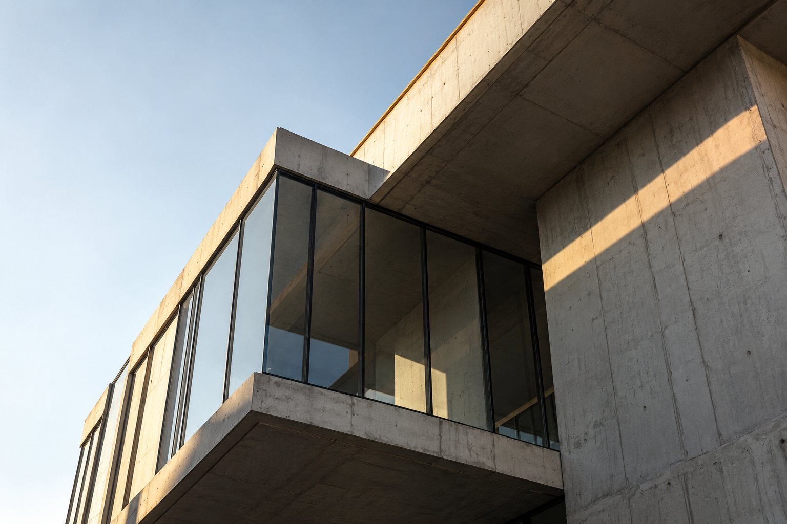 Concrete and glass architecture in warm daylight
