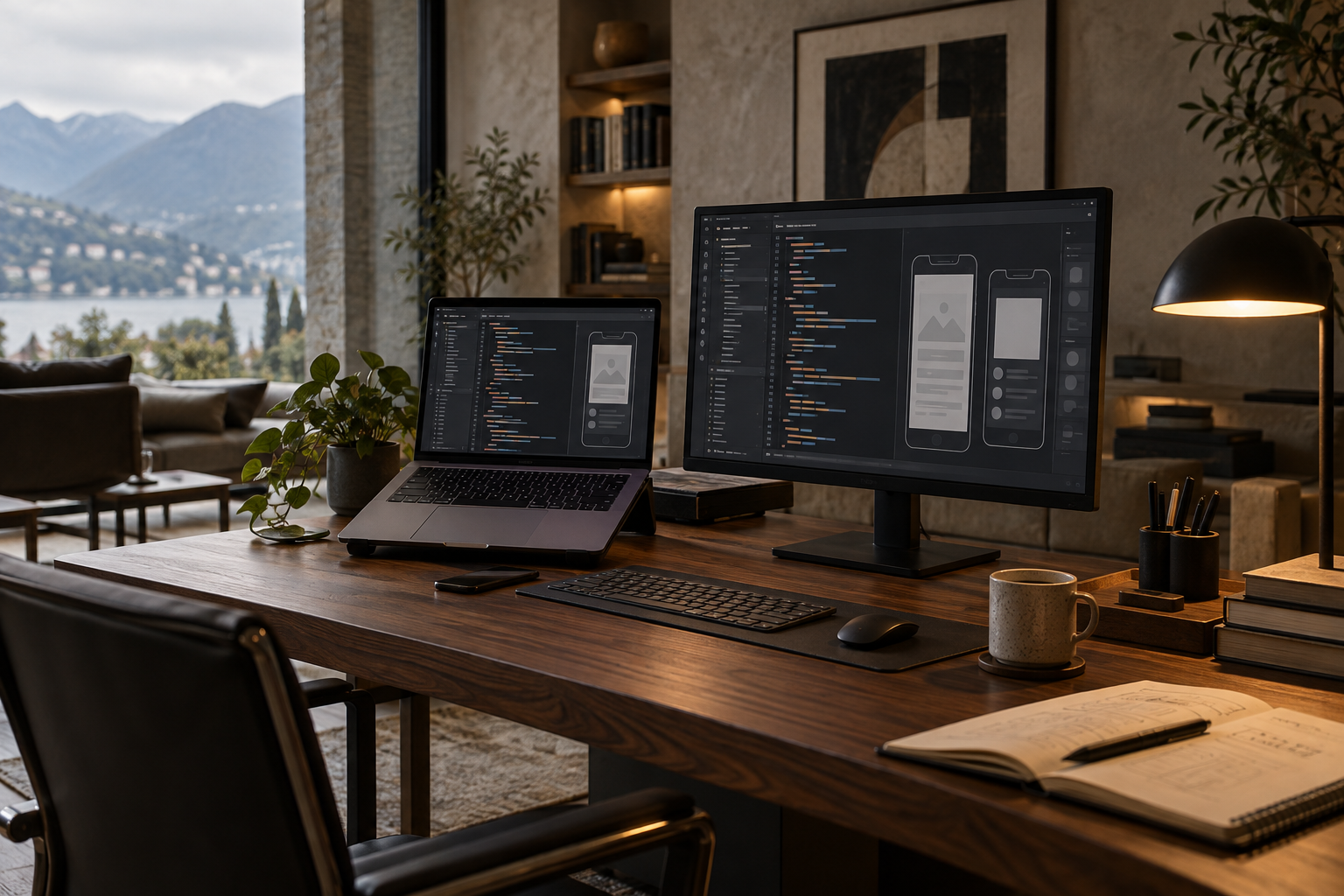 Organized dual-screen mobile development workspace